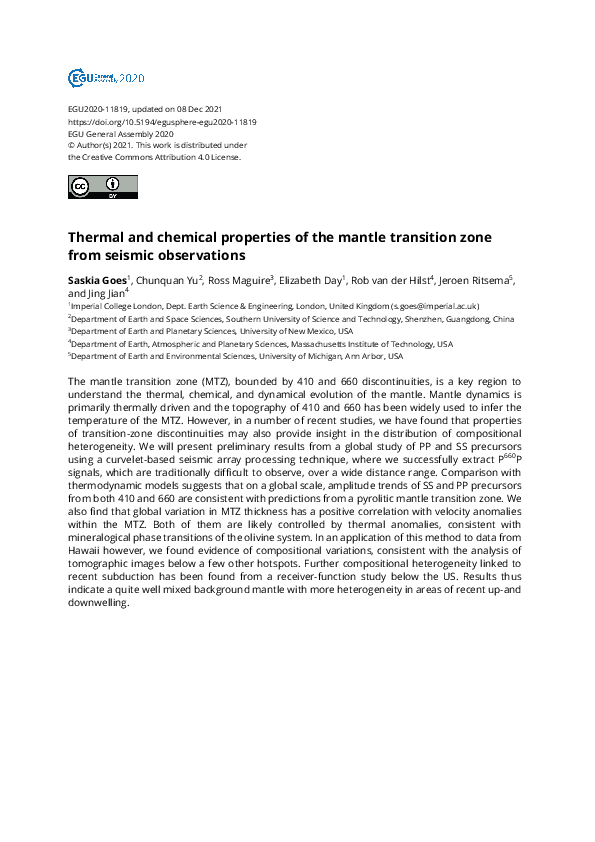 (PDF) Thermal and chemical properties of the mantle transition zone ...