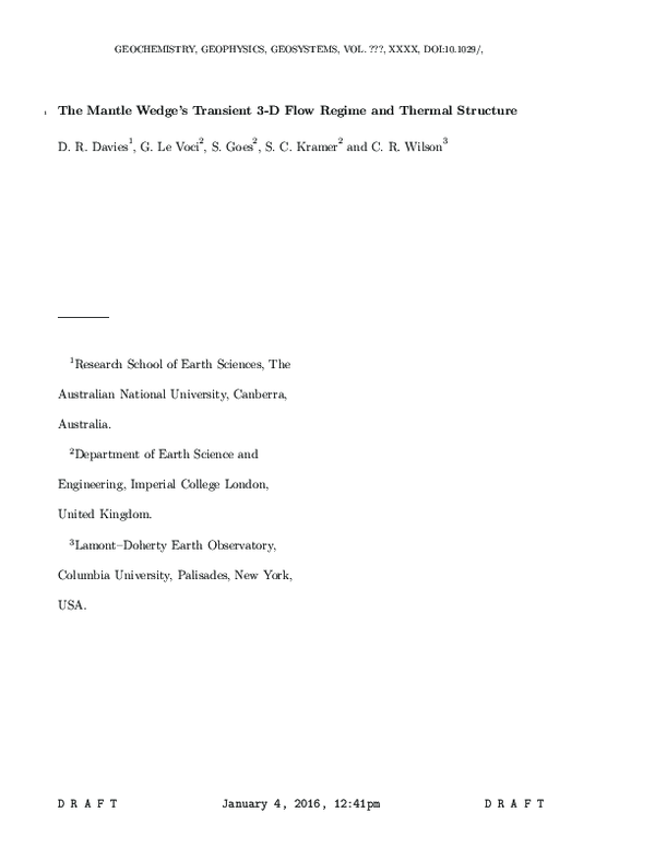 (PDF) The mantle wedge's transient 3‐D flow regime and thermal structure