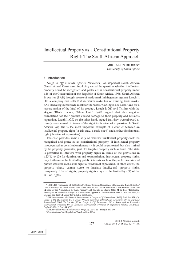 (PDF) Intellectual Property as a Constitutional Property Right: The ...