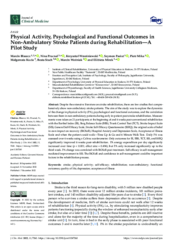 (PDF) Physical Activity, Psychological and Functional Outcomes in Non ...