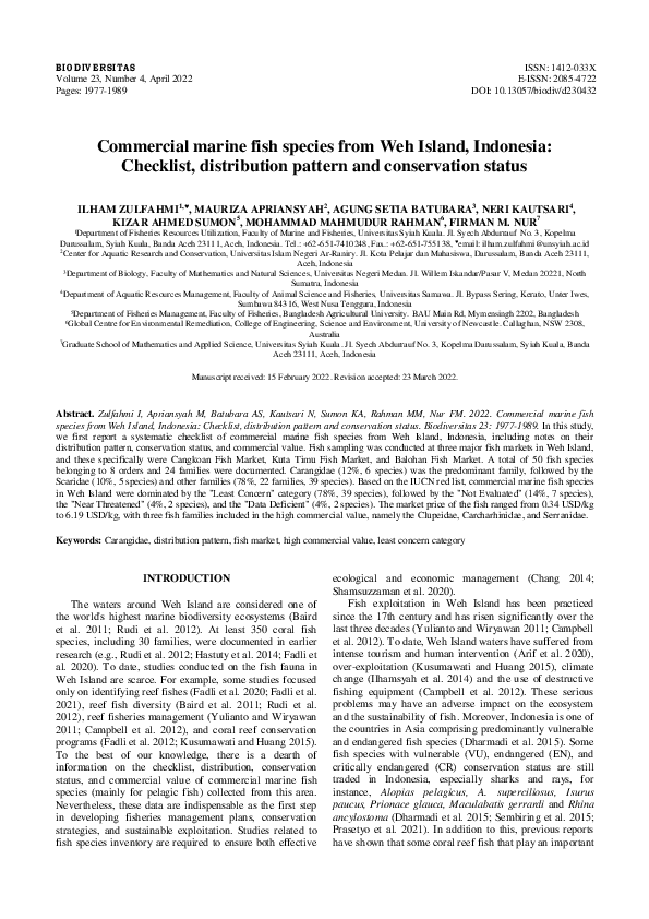 (PDF) Commercial marine fish species from Weh Island, Indonesia