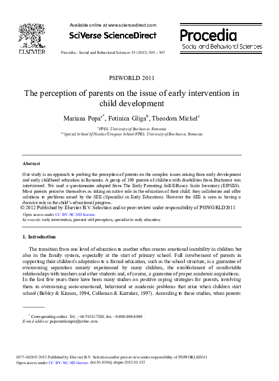 (PDF) The perception of parents on the issue of early intervention in ...