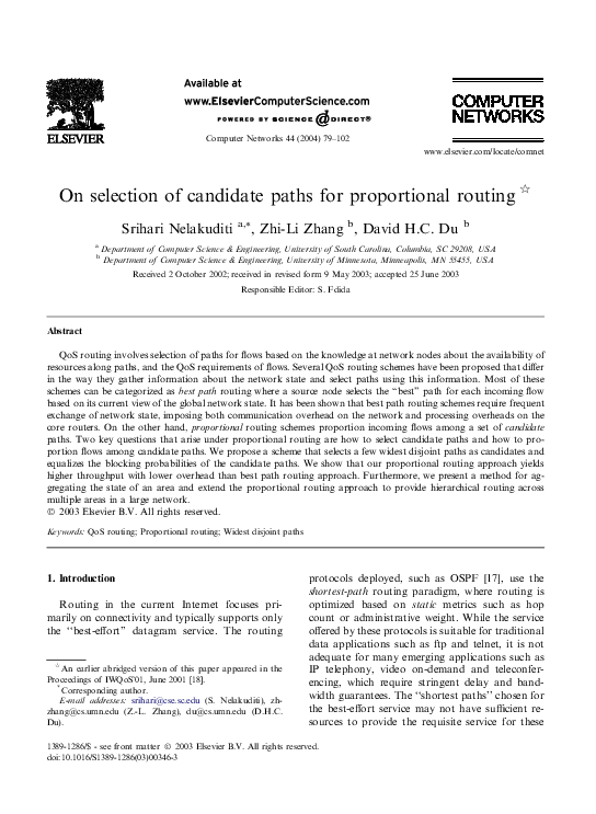 (PDF) On selection of candidate paths for proportional routing