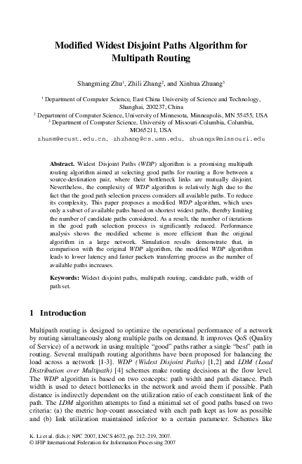 (PDF) Modified Widest Disjoint Paths Algorithm for Multipath Routing