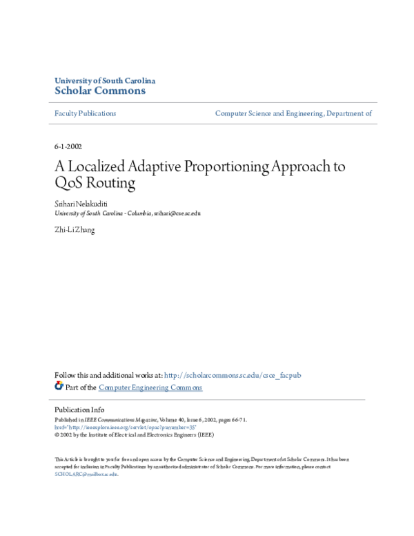 (PDF) A localized adaptive proportioning approach to QoS routing