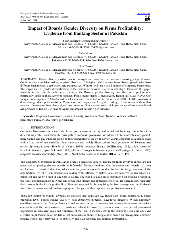 (PDF) Impact of Boards Gender Diversity on Firms Profitability ...