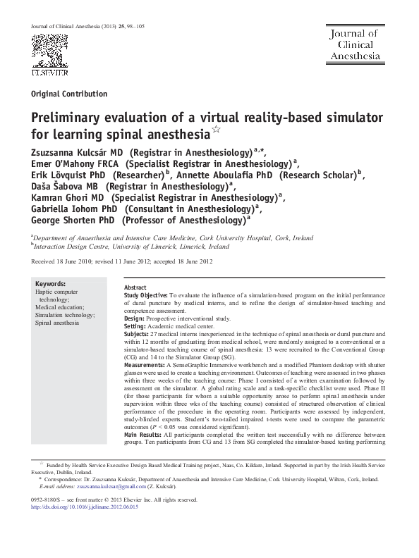 (PDF) Preliminary evaluation of a virtual reality-based simulator for ...