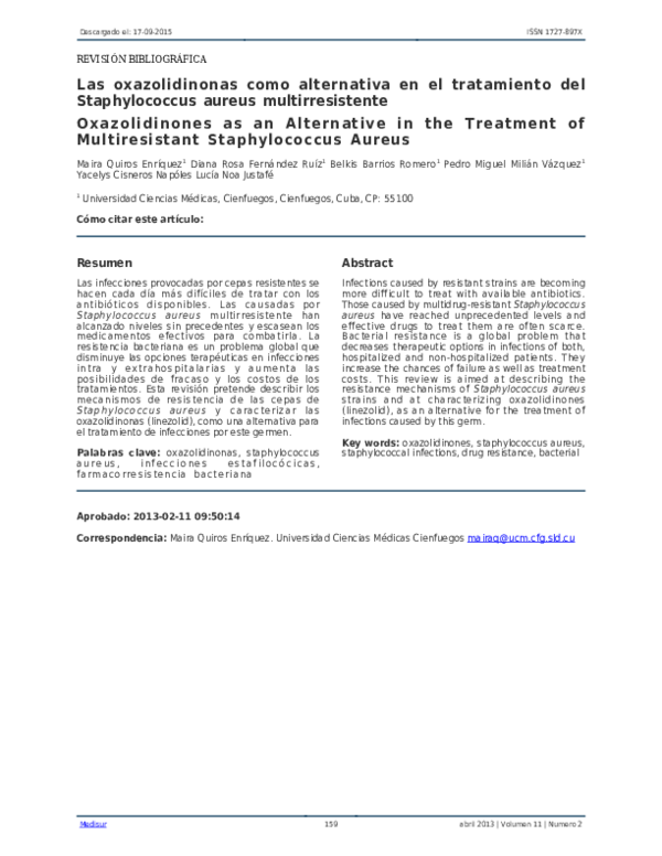 (PDF) Oxazolidinones as an Alternative in the Treatment of ...