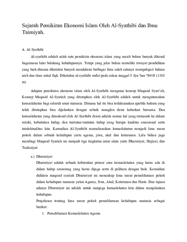 (DOC) Sejarah Pemikiran Ekonomi Islam Oleh Al-Syathibi dan Ibnu Taimiyah