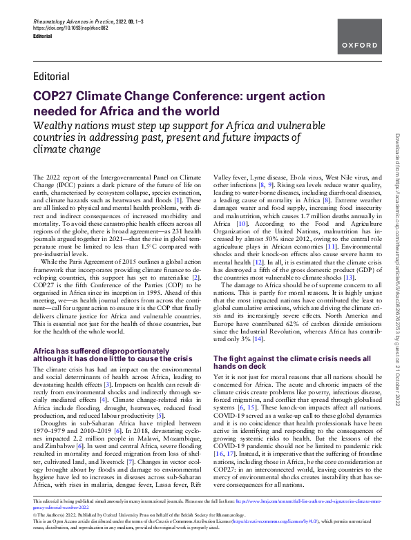 (PDF) COP27 Climate Change Conference: urgent action needed for Africa ...