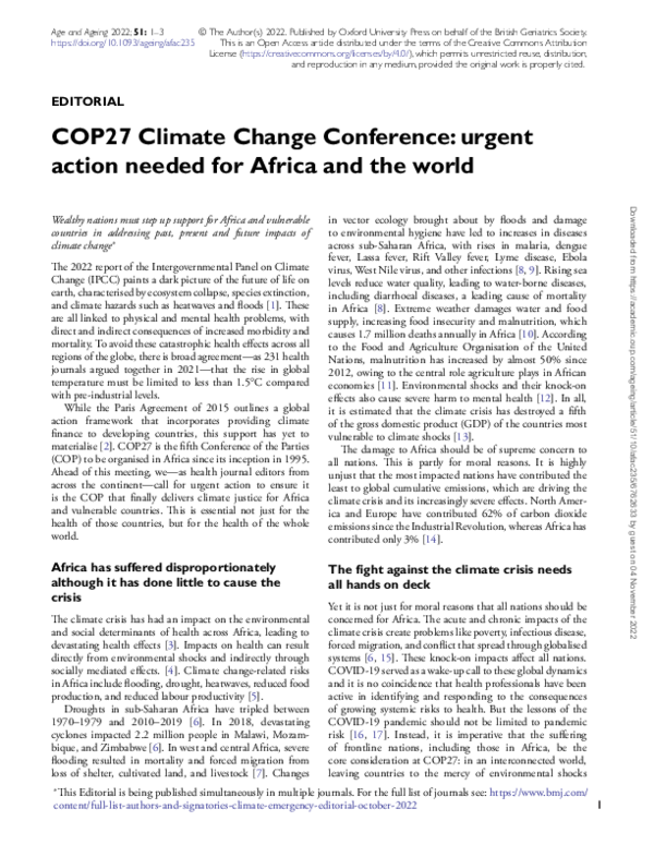 (PDF) COP27 Climate Change Conference: urgent action needed for Africa ...