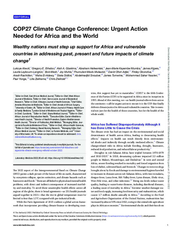 (PDF) COP27 Climate Change Conference: Urgent Action Needed for Africa ...