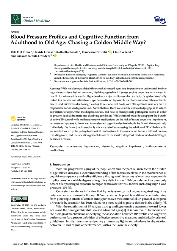 (PDF) Blood Pressure Profiles and Cognitive Function from Adulthood to ...