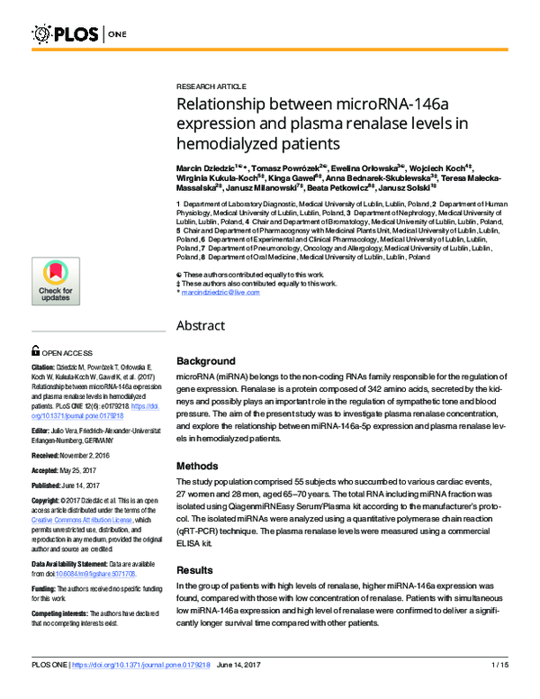 (PDF) Relationship between microRNA-146a expression and plasma renalase ...