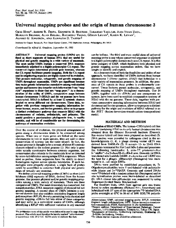 (PDF) Universal mapping probes and the origin of human chromosome 3