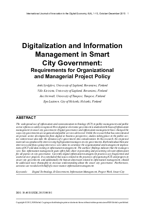 (PDF) Digitalization and Information Management in Smart City Government