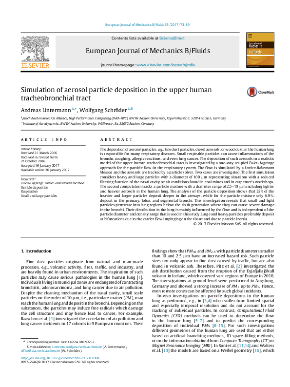 (PDF) Simulation of aerosol particle deposition in the upper human ...