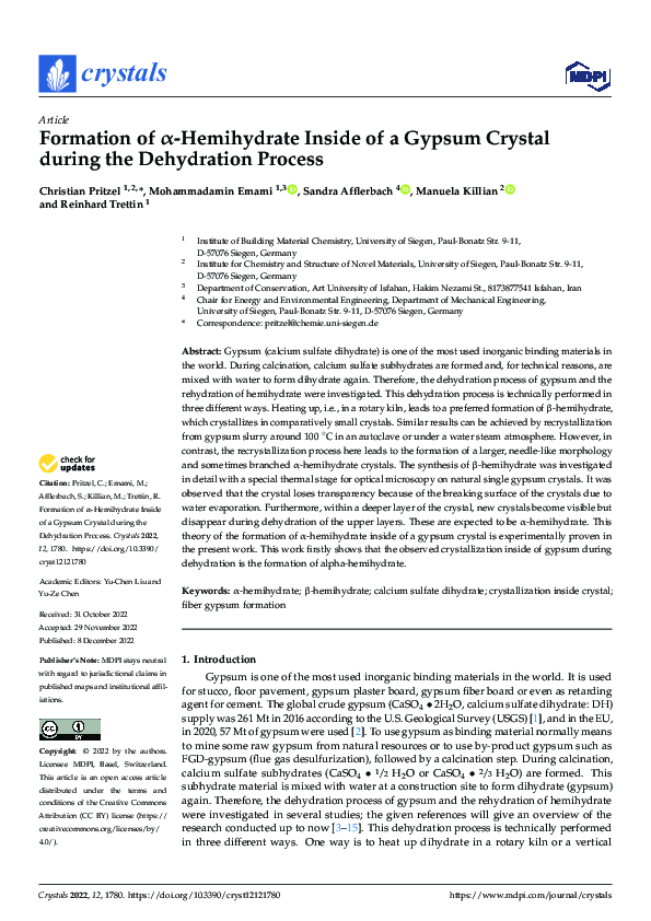 (PDF) Formation of αHemihydrate Inside of a Gypsum Crystal during the