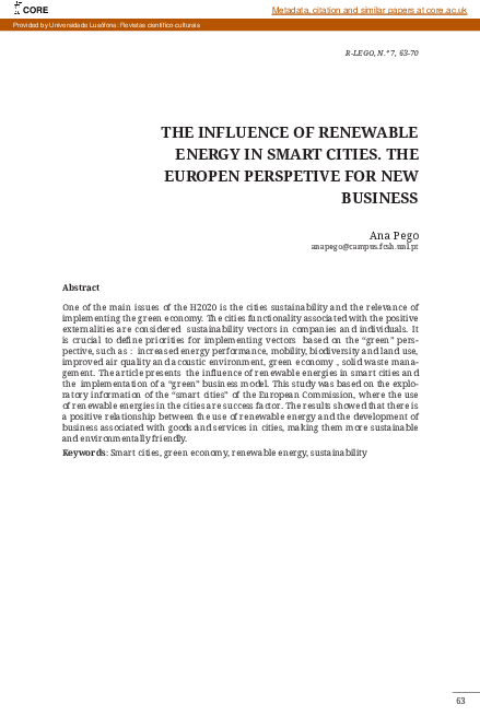 (PDF) The influence of renewable energy in smart cities. the europen ...