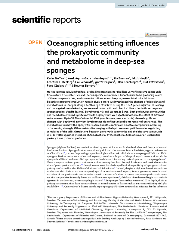 (PDF) Oceanographic setting influences the prokaryotic community and ...