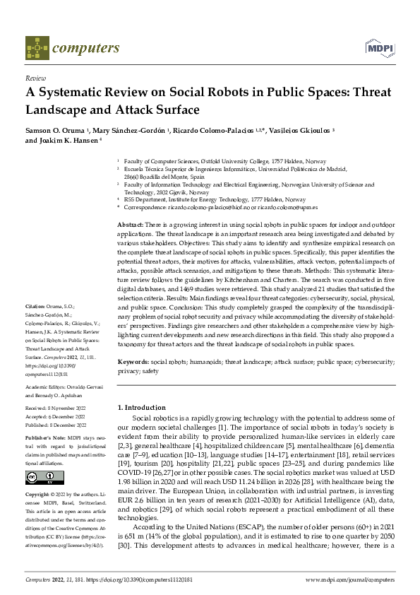 (PDF) A Systematic Review on Social Robots in Public Spaces: Threat ...