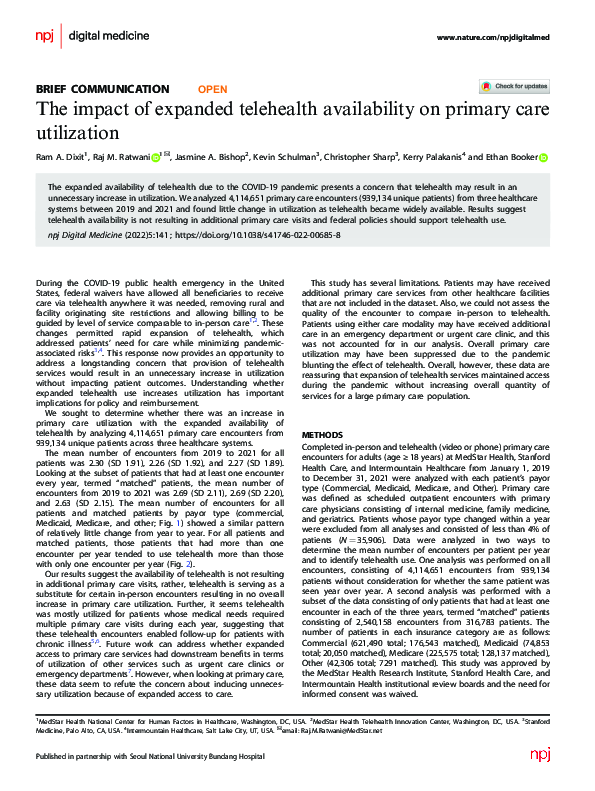 (PDF) The impact of expanded telehealth availability on primary care ...