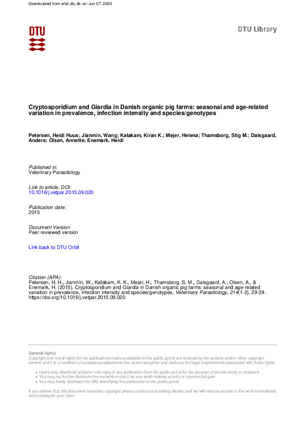 (PDF) Cryptosporidium and Giardia in Danish organic pig farms: Seasonal ...