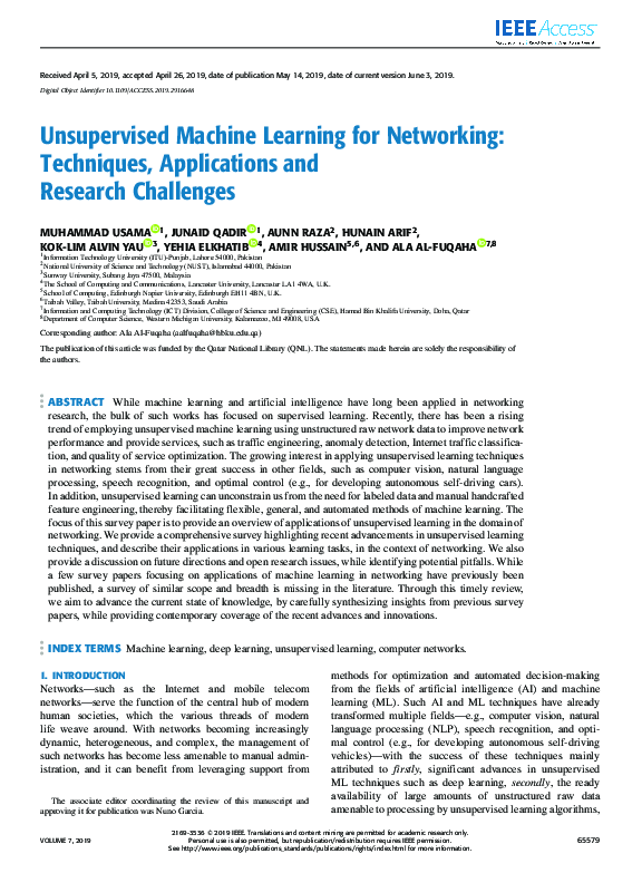 (PDF) Unsupervised Machine Learning for Networking: Techniques ...