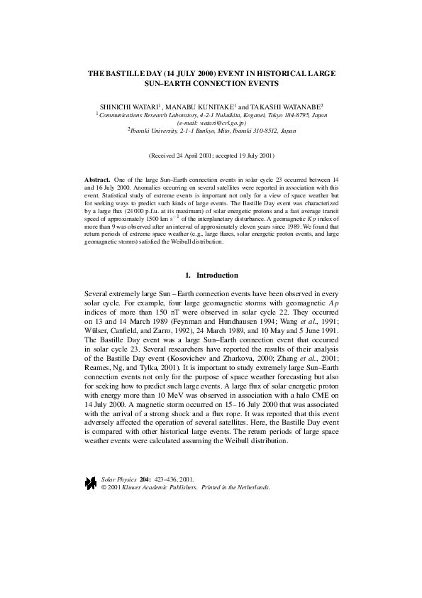 (PDF) The Bastille Day (14 July 2000) Event in Historical Large Sun ...