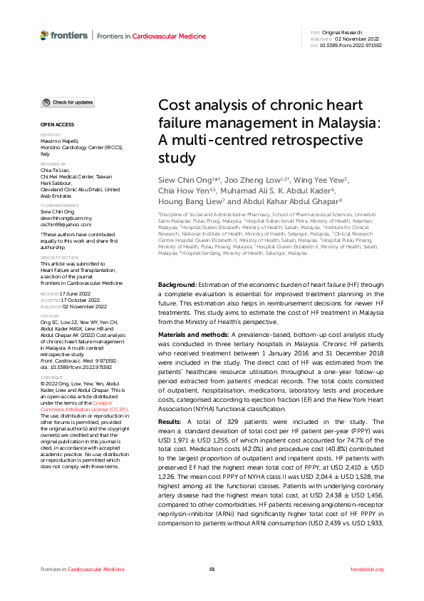(PDF) Cost analysis of chronic heart failure management in Malaysia: A ...