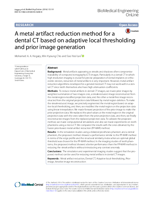 (PDF) A metal artifact reduction method for a dental CT based on ...