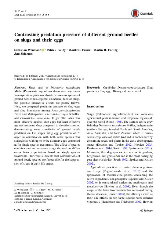 (PDF) Contrasting predation pressure of different ground beetles on ...