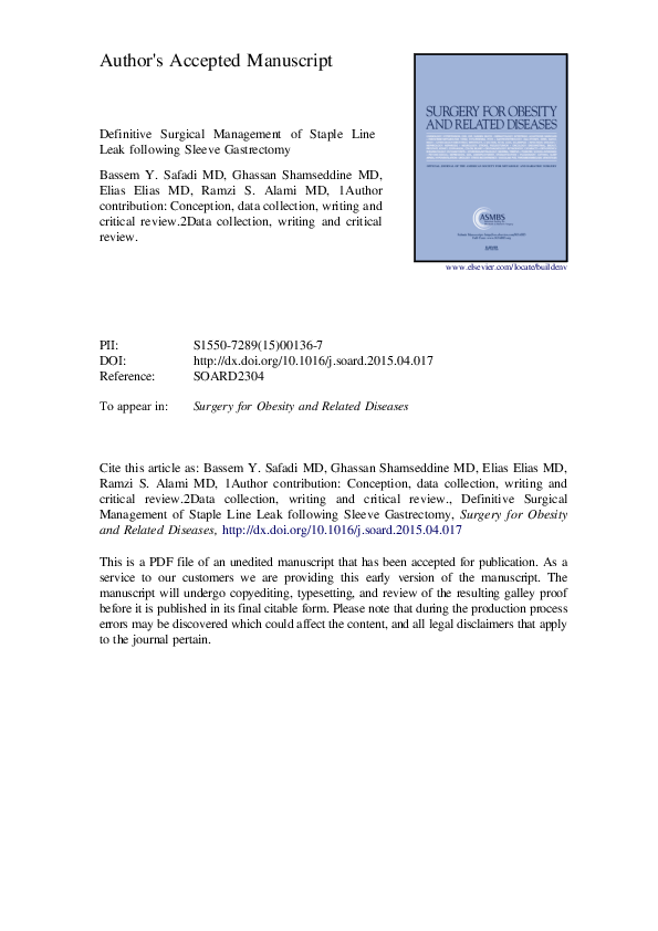 (PDF) Definitive surgical management of staple line leak after sleeve