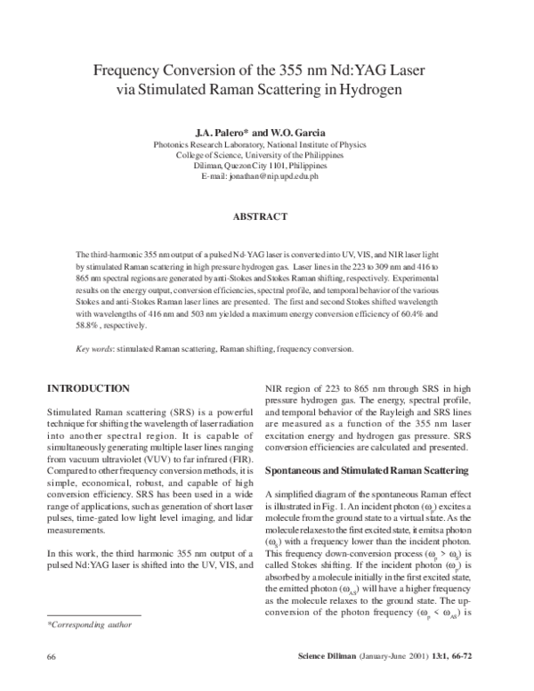 (PDF) Frequency Conversion of the 355 nm Nd: YAG Laser via Stimulated ...