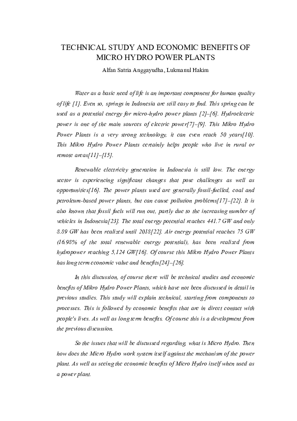 (DOC) TECHNICAL STUDY AND ECONOMIC BENEFITS OF MICRO HYDRO POWER PLANTS