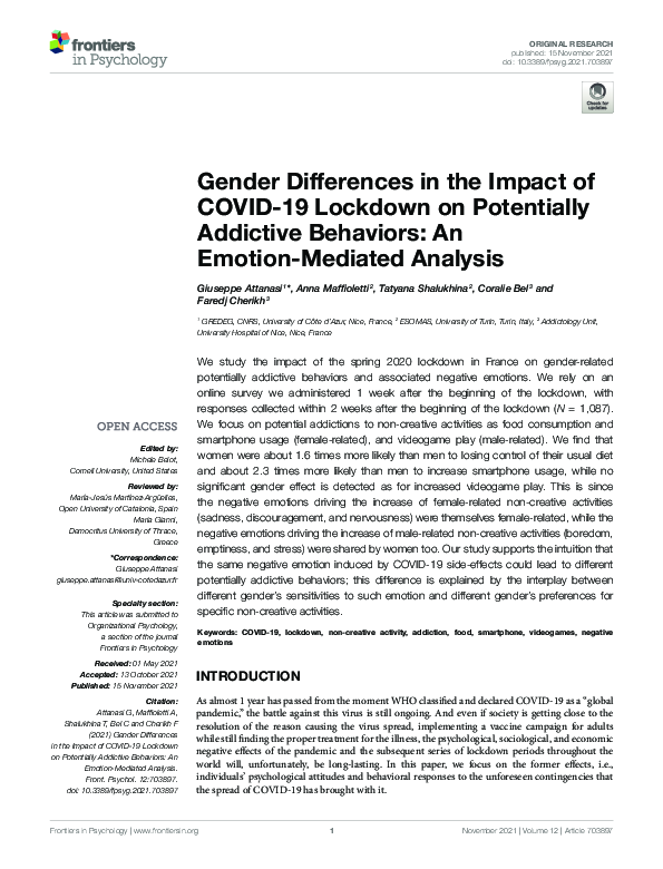 (PDF) Gender Differences in the Impact of COVID-19 Lockdown on ...