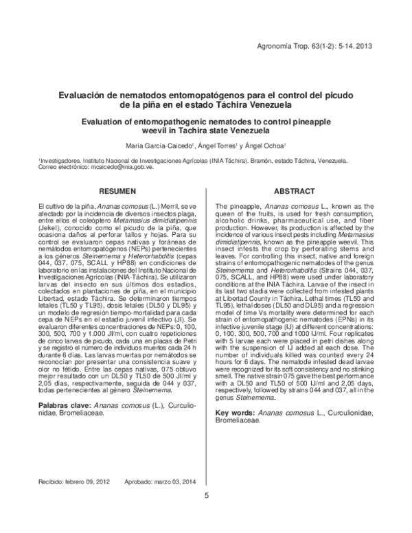 (PDF) Evaluación de nematodos entomopatógenos para el control del ...
