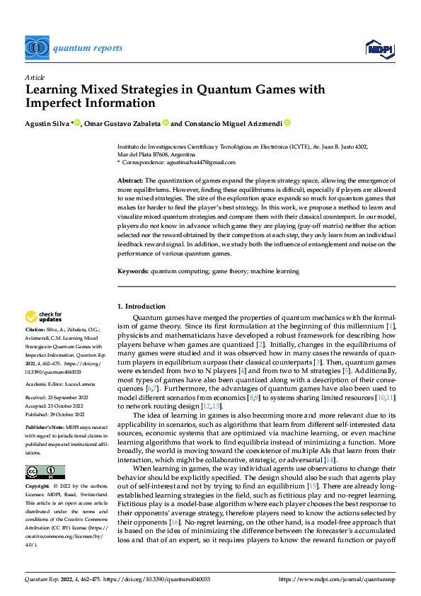 (PDF) Learning Mixed Strategies in Quantum Games with Imperfect Information