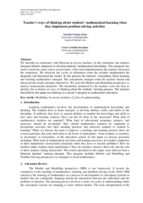 (PDF) Teacher’s ways of thinking about students’ mathematical learning ...