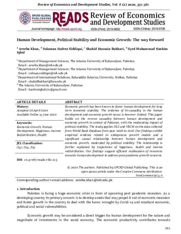 (PDF) Human Development, Political Stability and Economic Growth: The ...