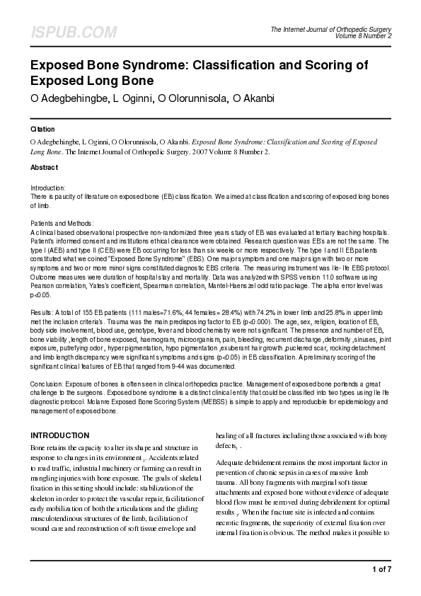 (PDF) Exposed Bone Syndrome: Classification and Scoring of Exposed Long ...