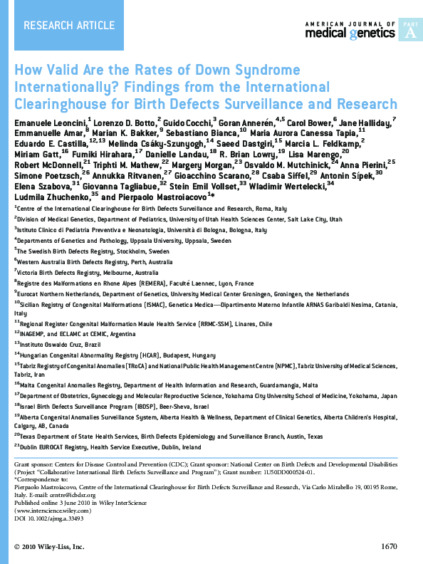 (PDF) How valid are the rates of Down syndrome internationally ...