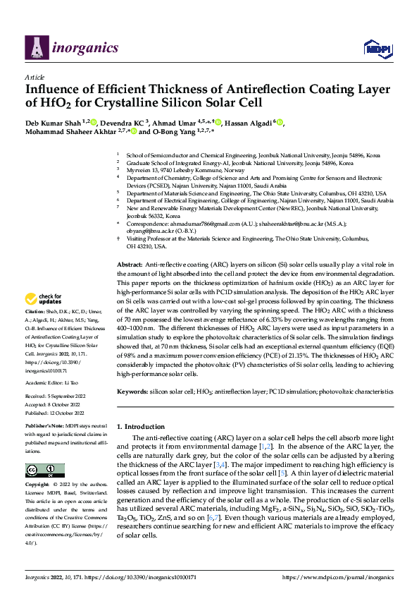 (PDF) Influence of Efficient Thickness of Antireflection Coating Layer ...