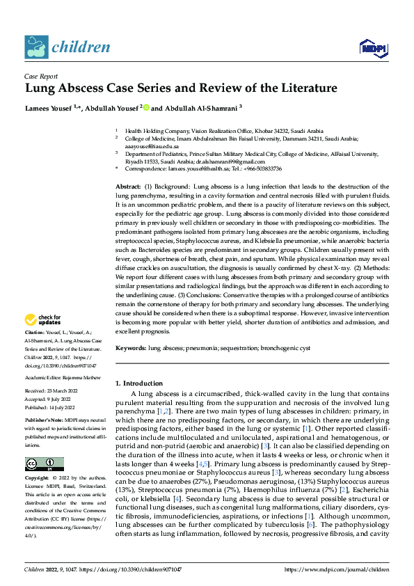 (PDF) Lung Abscess Case Series and Review of the Literature