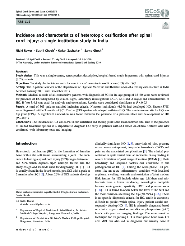 (PDF) Incidence and characteristics of heterotopic ossification after spinal cord injury a
