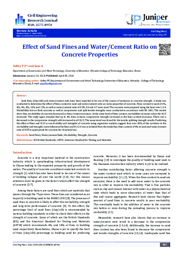 (PDF) Effect of Sand Fines and Water/Cement Ratio on Concrete Properties