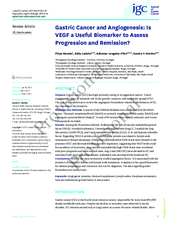 (PDF) Gastric Cancer and Angiogenesis: Is VEGF a Useful Biomarker to ...