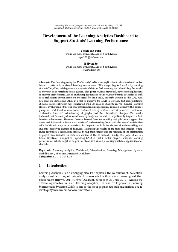 Development of the Learning Analytics Dashboard to Support Students' Learning Performance