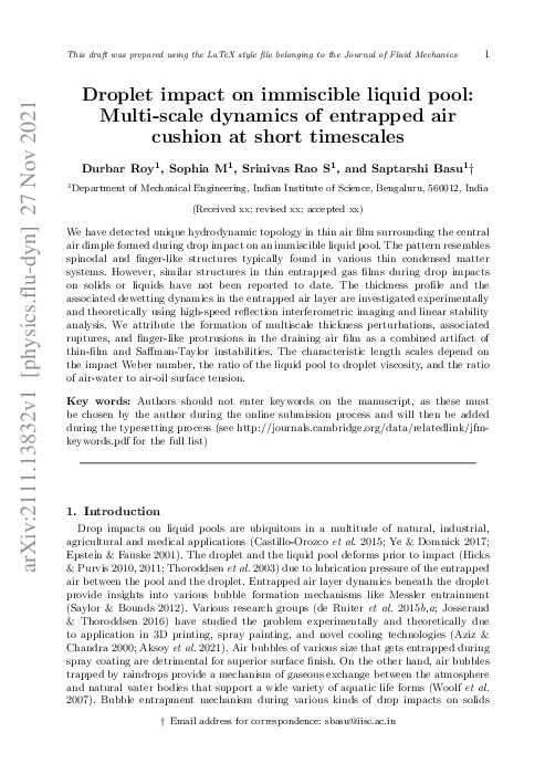 (PDF) Droplet impact on immiscible liquid pool: Multi-scale dynamics of ...