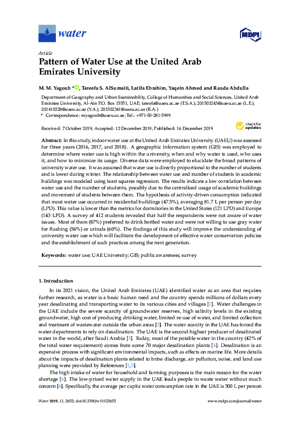 (PDF) Pattern of Water Use at the United Arab Emirates University